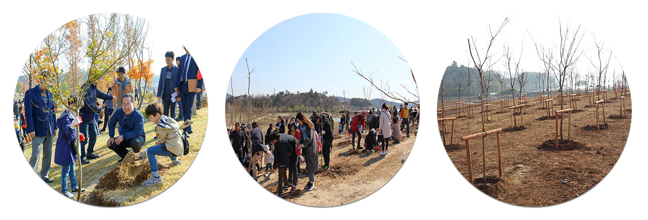 아이나무 프로젝트 - 시장님과 나무심기, 시민들 나무심는 모습, 지줏대의 모습