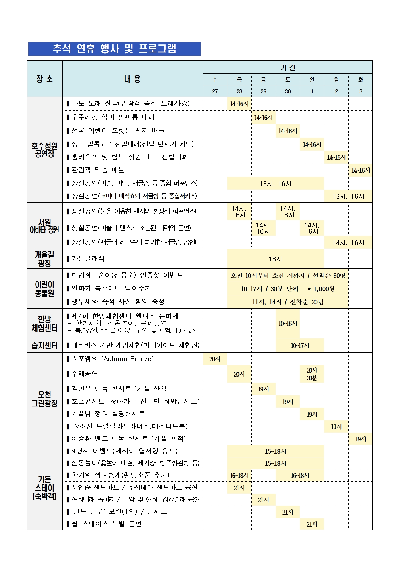 추석맞이 관람객 오감만족 행사 안내