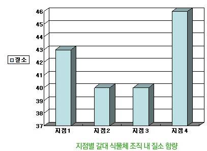 지점별 갈대 식물체 조직 내 질소 함량 그래프